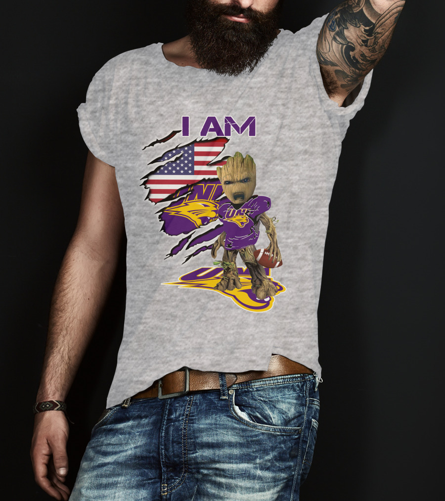 I AM Panthers Baby Groot UNI Football American Flag T-Shirt