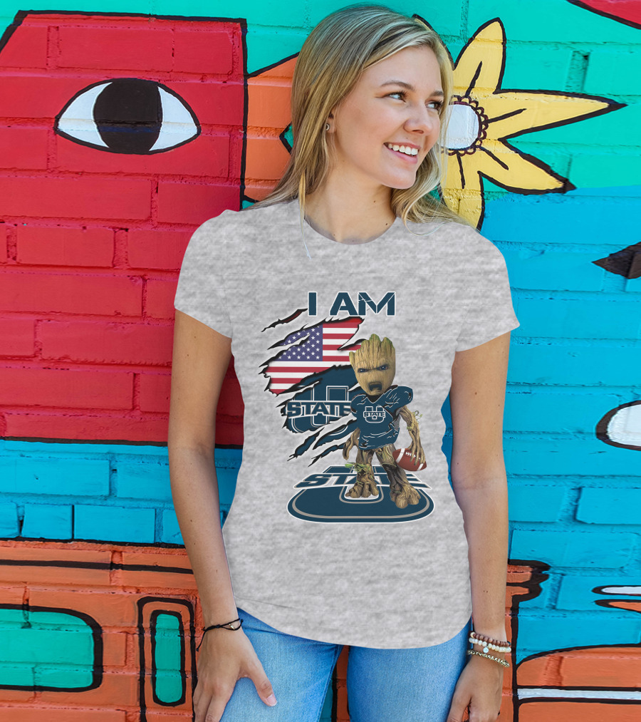 I Am Utah State Baby Groot Football Usa Flag T-Shirt