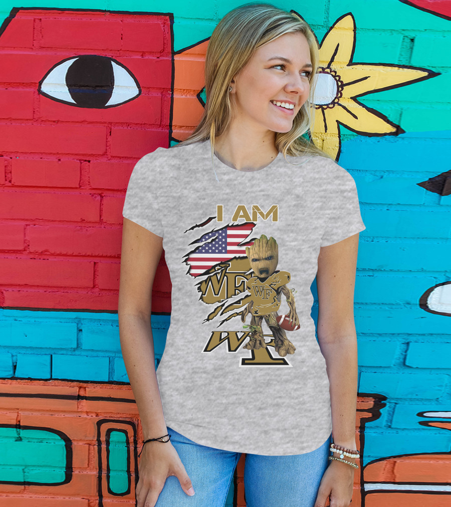 I AM WF Baby Groot American Football Wake Deacons T-Shirt