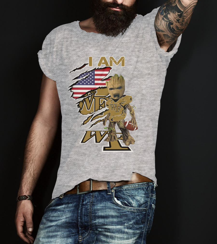 I AM WF Baby Groot American Football Wake Deacons T-Shirt