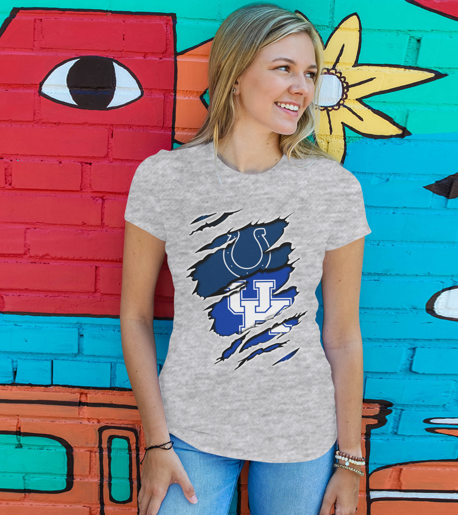 Colts Horseshoe And Kentucky Wildcats UK Blue Claw Marks T-Shirt