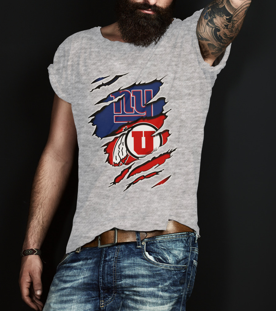 New York Giants Utah Utes Torn Logo Fusion T-Shirt