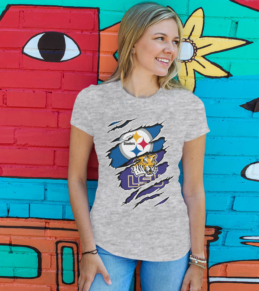 Steelers Logo And LSU Tigers Scratch T-Shirt