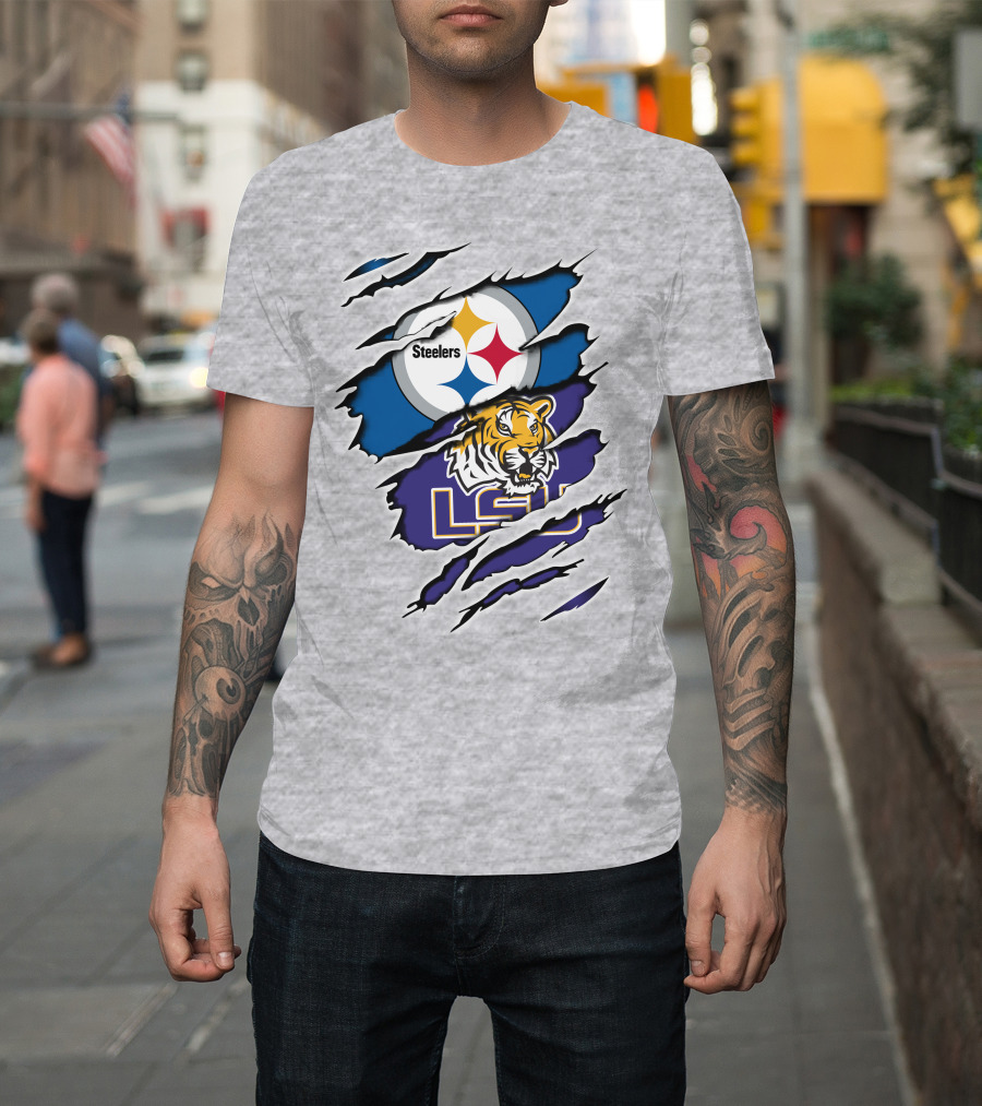 Steelers Logo And LSU Tigers Scratch T-Shirt