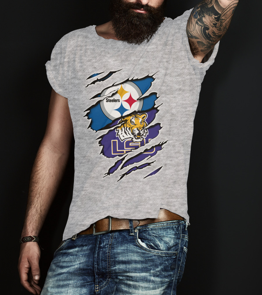 Steelers Logo And LSU Tigers Scratch T-Shirt