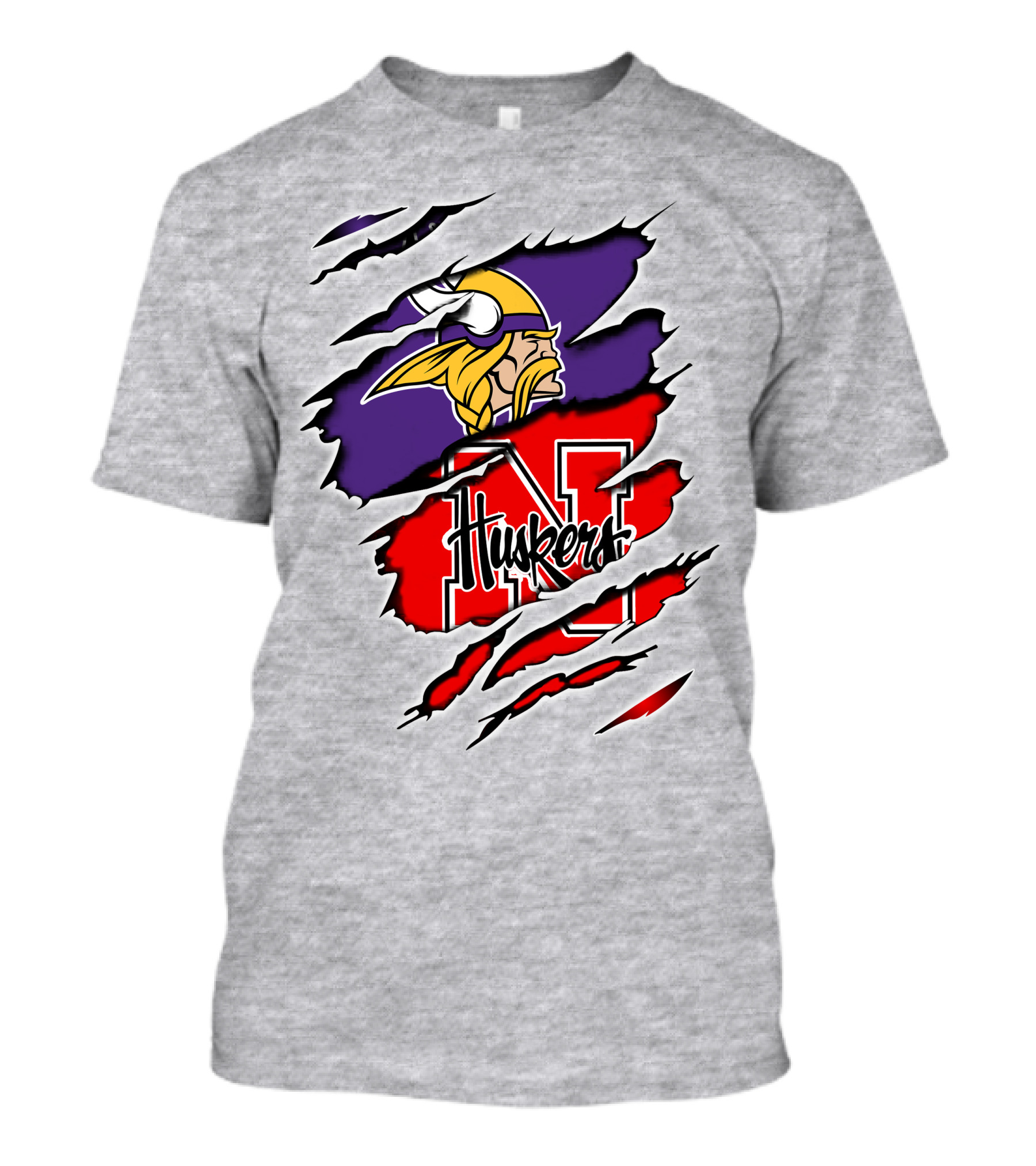 Vikings Huskers Claw Marks Logo Fusion T-Shirt