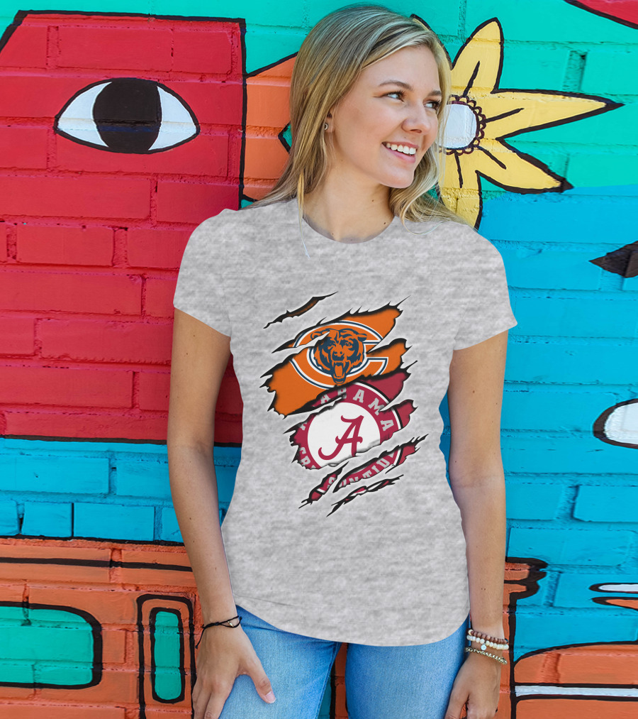 Chicago Bears Alabama Crimson Tide Logo Rip T-Shirt