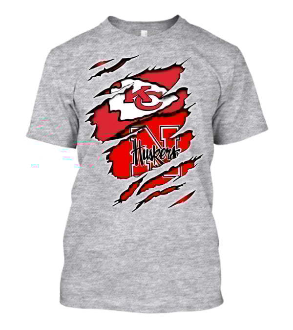 Chiefs Huskers Kansas City Nebraska Iconic Red White Torn T-Shirt