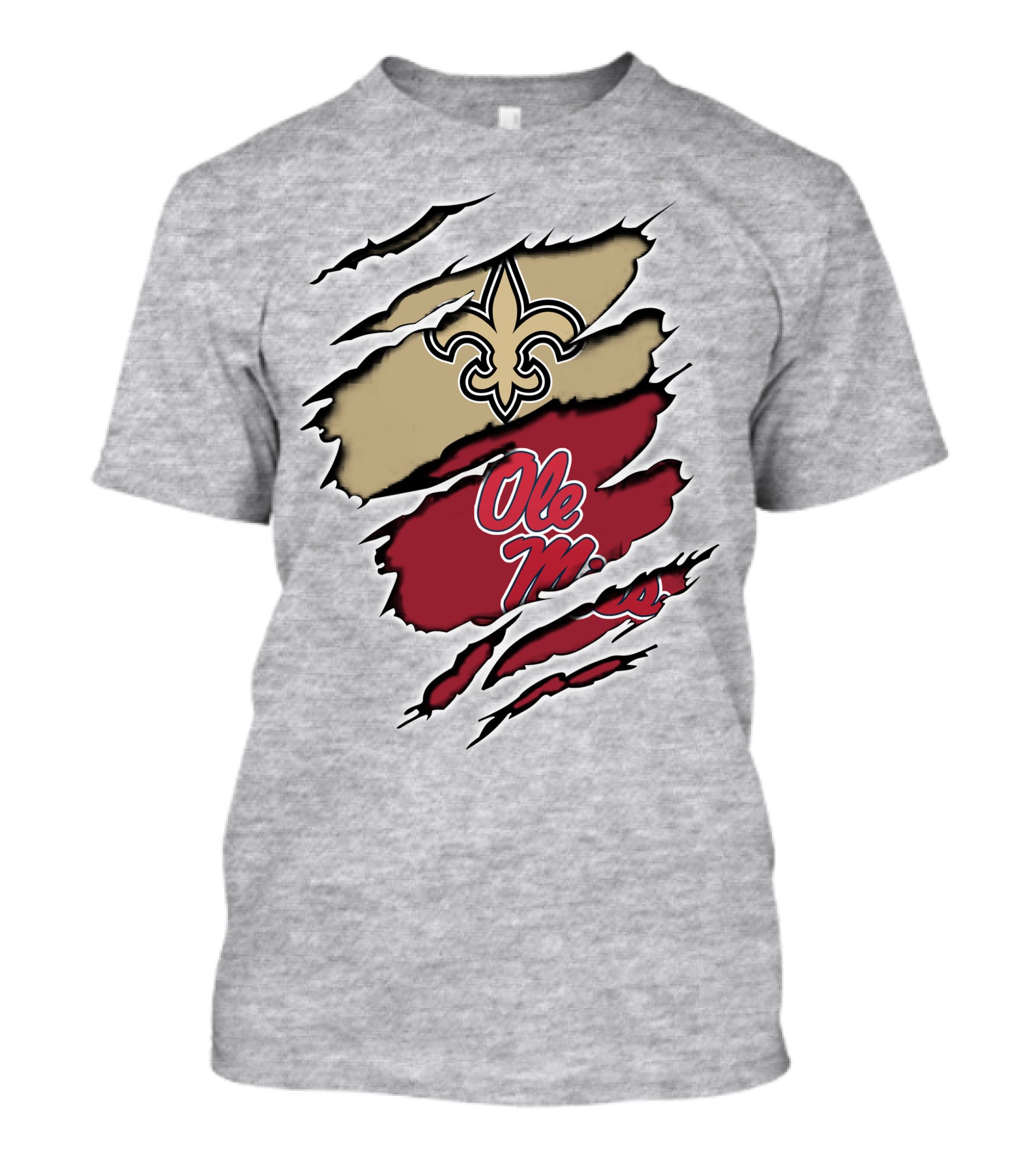 Saints Ole Miss Fleur De Lis Ripped Football Fanatic T-Shirt