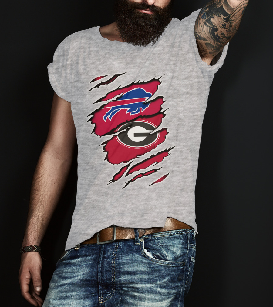 Buffalo Bills Georgia Bulldogs Claw Marks Fan Mashup Logo Emblem T-Shirt