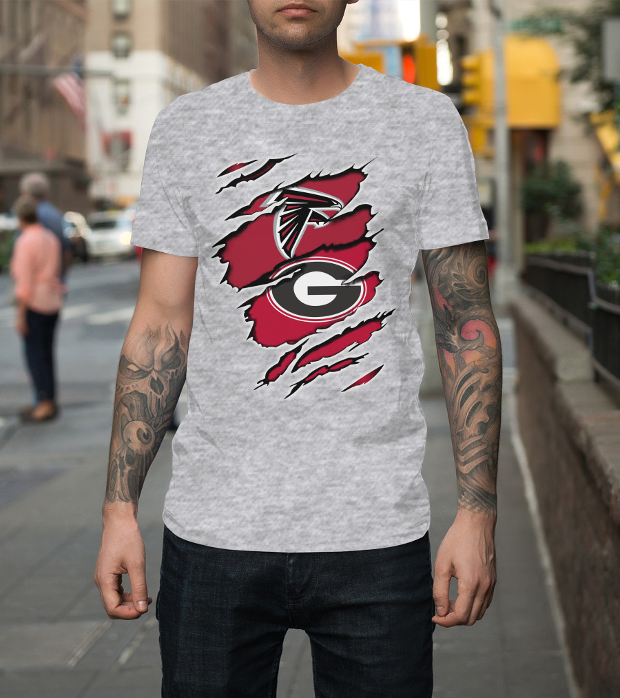Atlanta Falcons Georgia Bulldogs Claw Mark Logo Fusion T-Shirt
