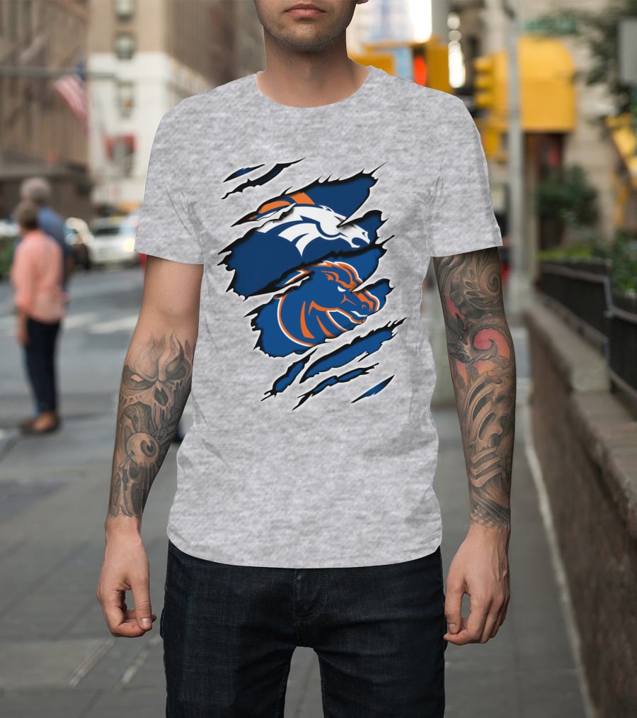 Broncos Boise Blue And Orange Horse T-Shirt