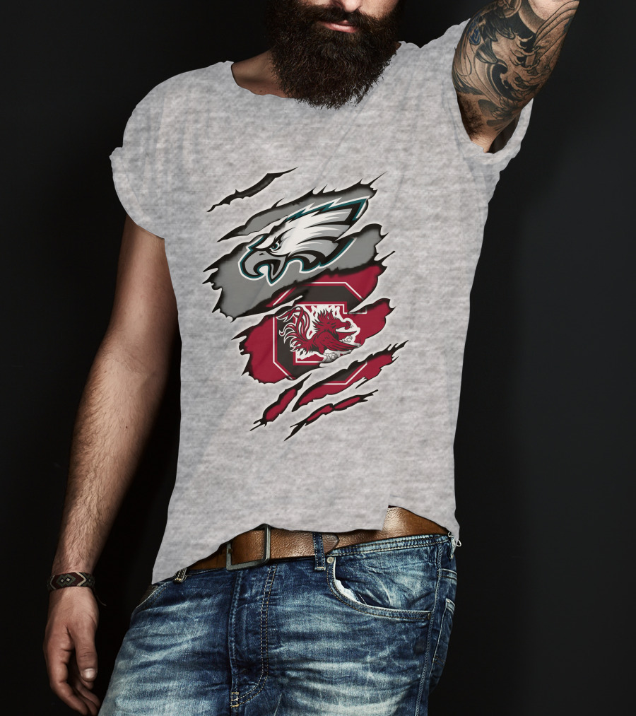 Philadelphia Eagles South Carolina Gamecocks Claw Mark Logo Fusion T-Shirt