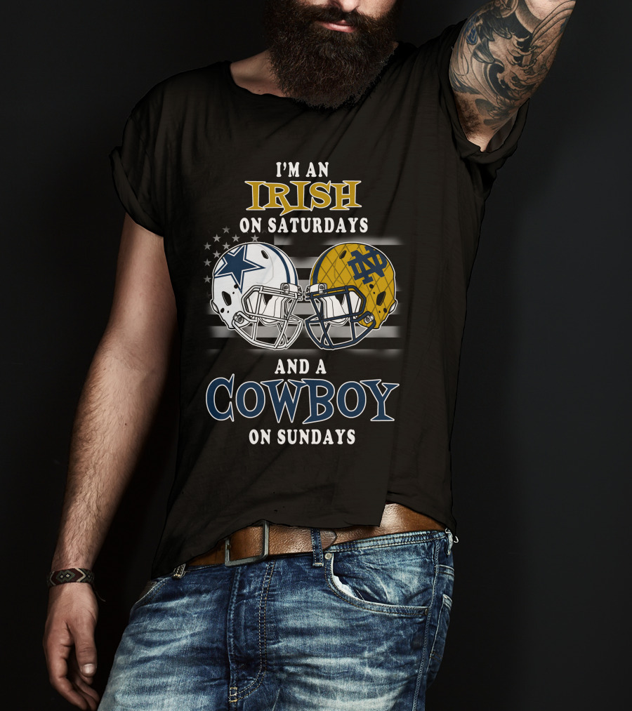 Notre Dame Irish Saturdays Dallas Cowboys Sundays Football Helmet T-Shirt