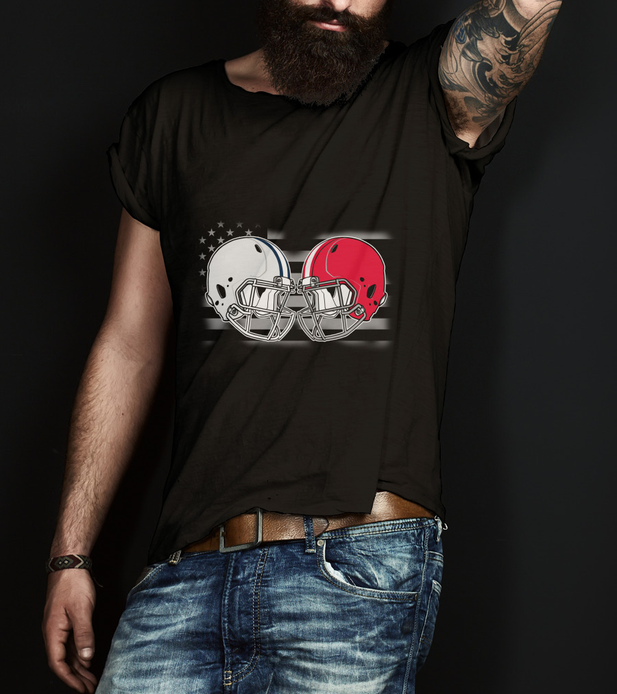 Cow Bul Football Helmets American Flag T-Shirt