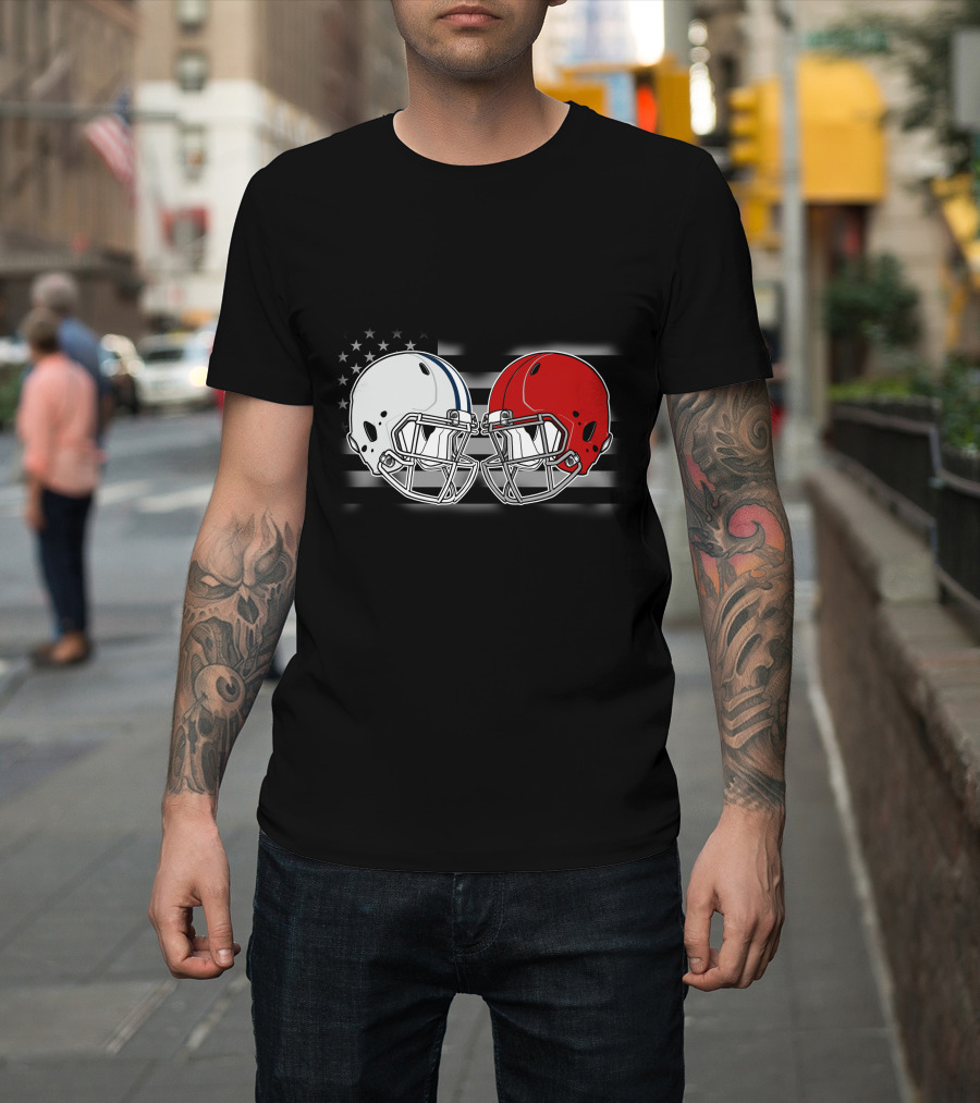 American Flag Two Football Helmets Cow Uters T-Shirt