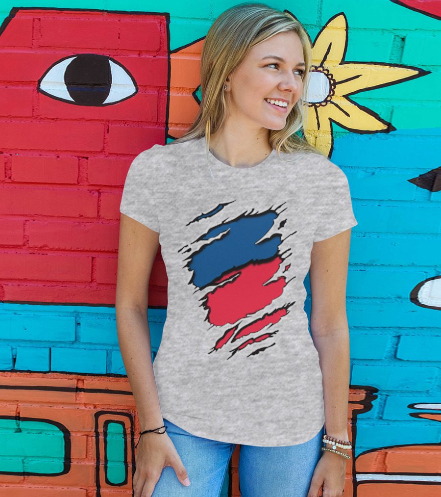 Chi Ro Red And Blue Torn T-Shirt