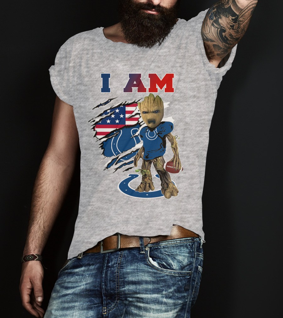 I Am Groot Colts Football American Flag T-Shirt