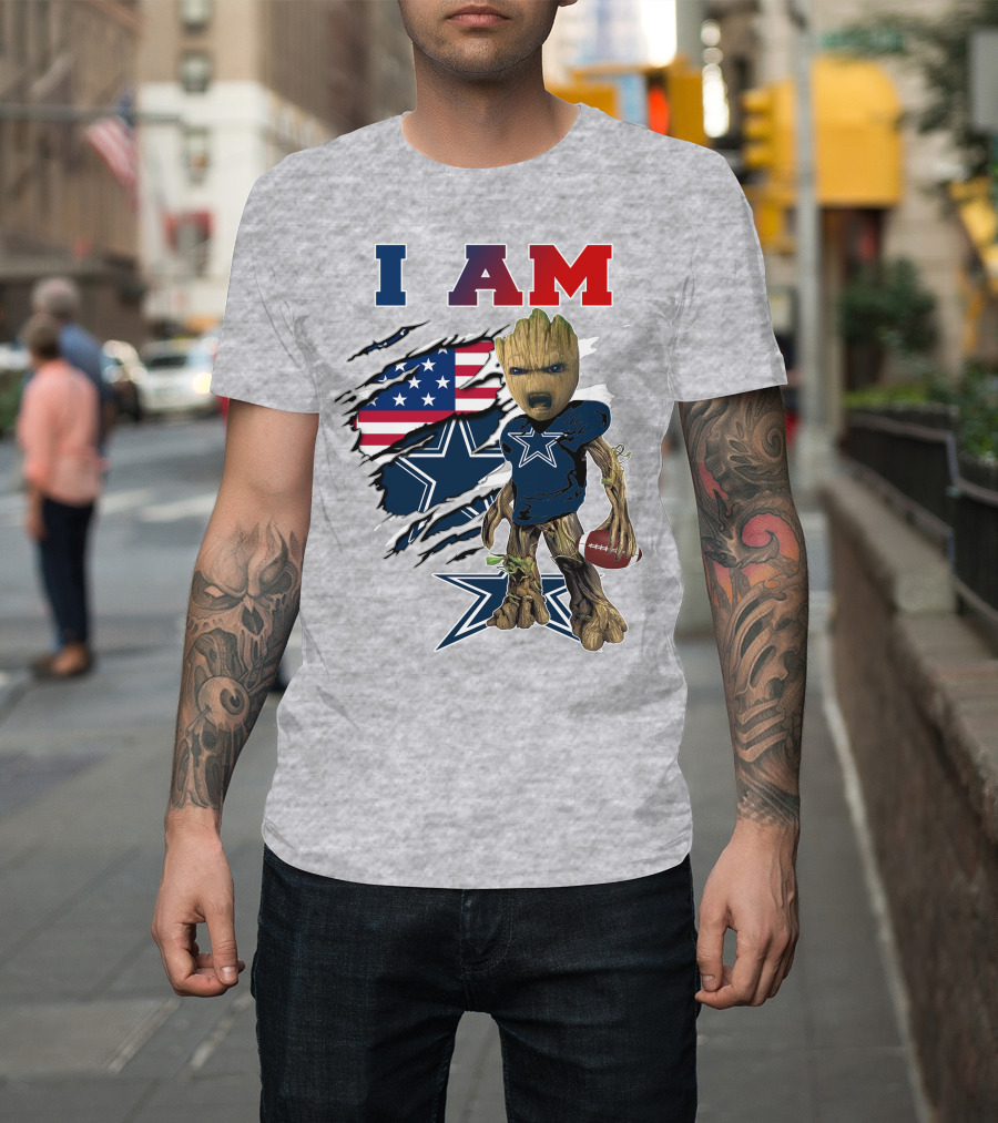 I Am Groot Dallas Cowboys American Flag Football Nfl Fan T-Shirt