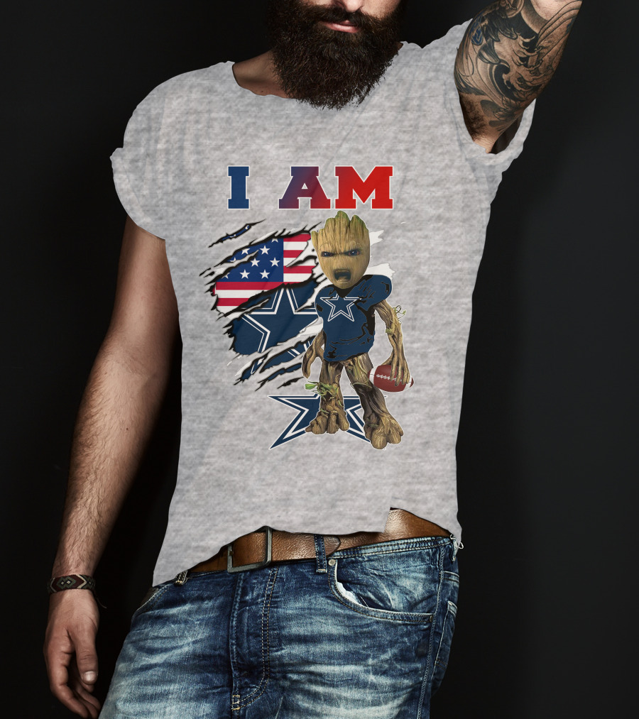 I Am Groot Dallas Cowboys American Flag Football Nfl Fan T-Shirt