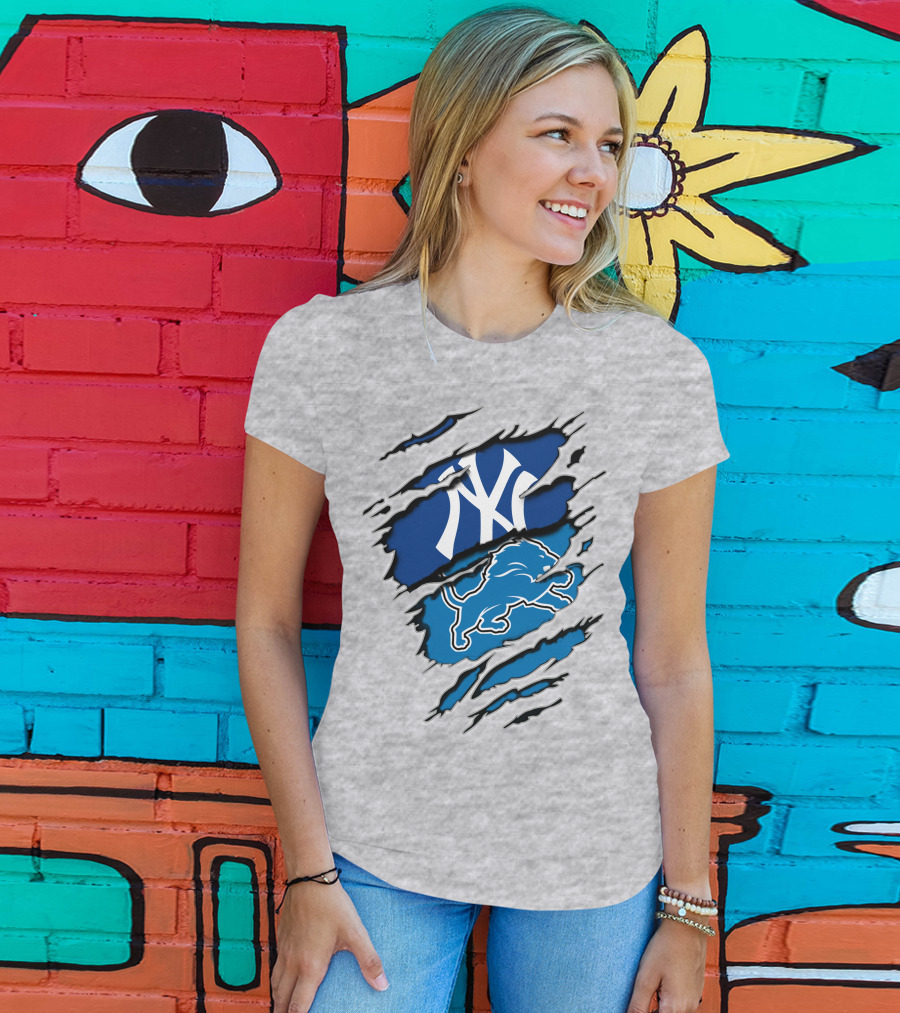 New York Yankees Detroit Lions Crossover Fan T-Shirt