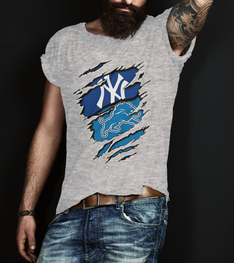 New York Yankees Detroit Lions Crossover Fan T-Shirt