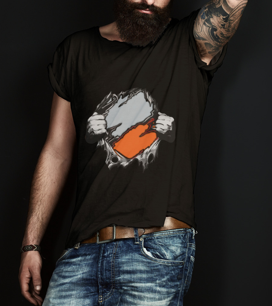 Be Whi Ripping Through Layers Orange And Gray T-Shirt