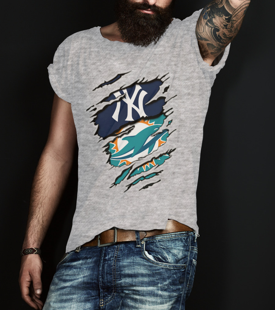 New York Yankees Miami Dolphins Torn Layered T-Shirt