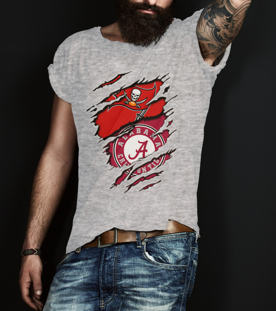 Alabama Crimson Tide Tampa Bay Buccaneers Ripped Flag Fusion T-Shirt