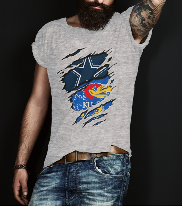 Kansas Cowboys Jayhawks KU Star Blue Red T-Shirt