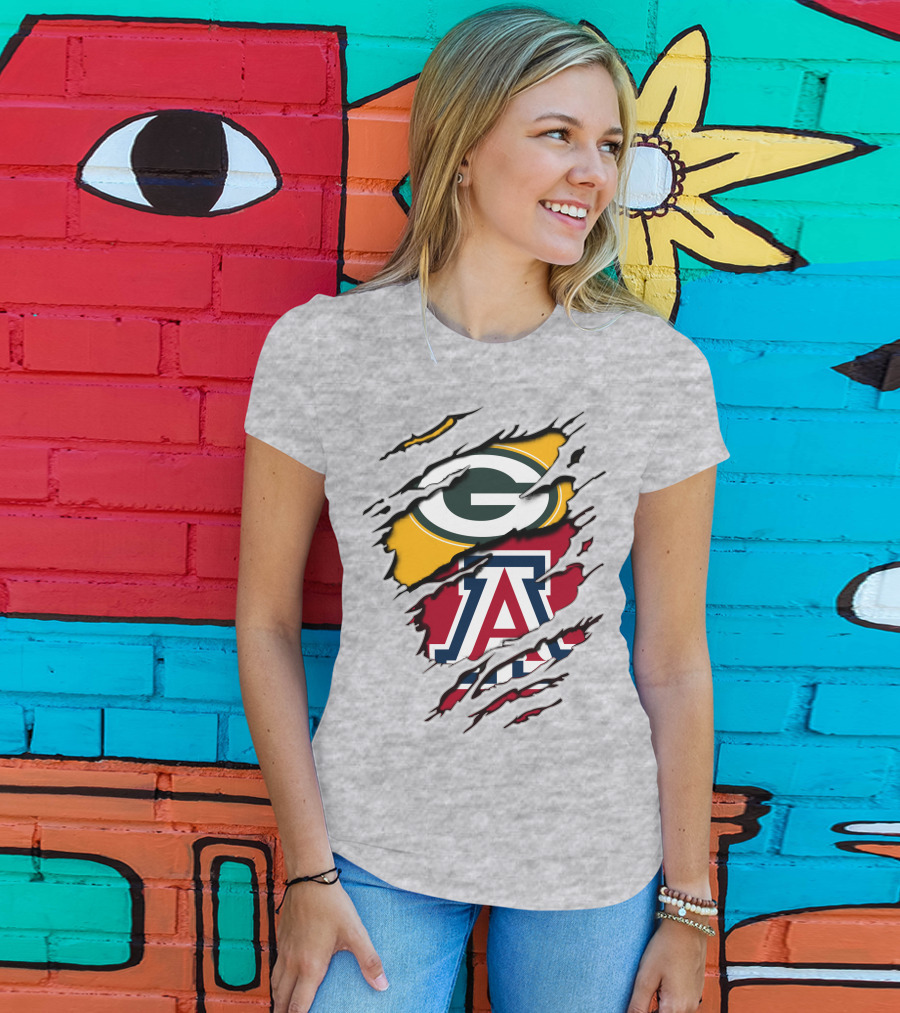 Packers G Arizona A Logos Ripped Torn Effect T-Shirt