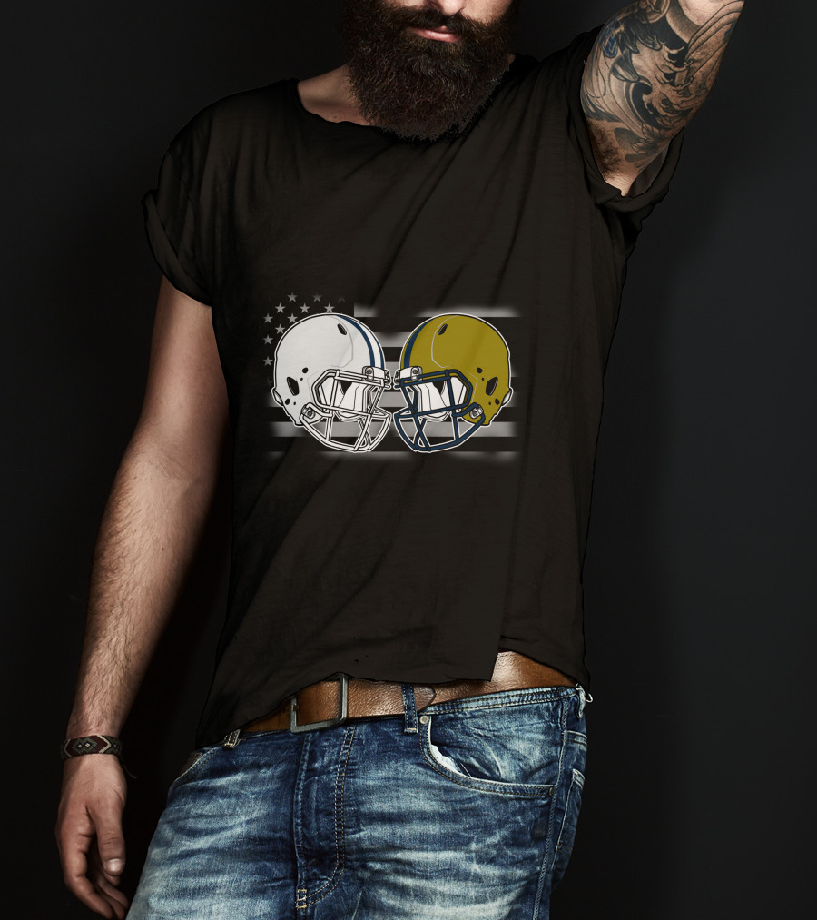 Notre Dame Vs. Penn State Football Helmet Clash With American Flag T-Shirt