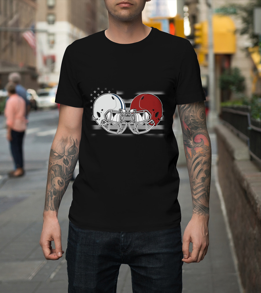 Co Ala Rivalry Football Helmets American Flag Background T-Shirt