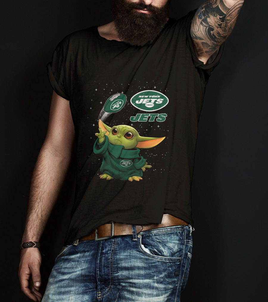 New York Jets Baby Yoda Football Star Wars Crossover T-Shirt