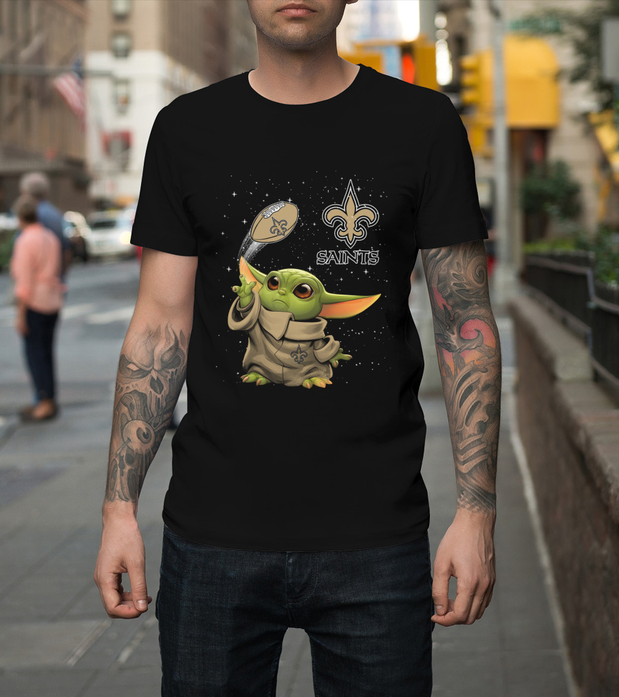 Baby Yoda New Orleans Saints Football Star Wars Collaboration T-Shirt