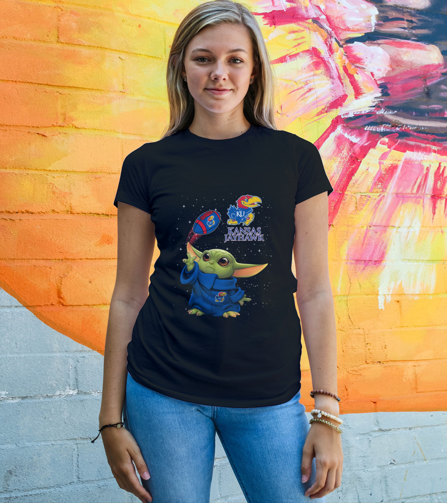 Baby Yoda Kansas Jayhawks Star Wars KU Football Magic T-Shirt
