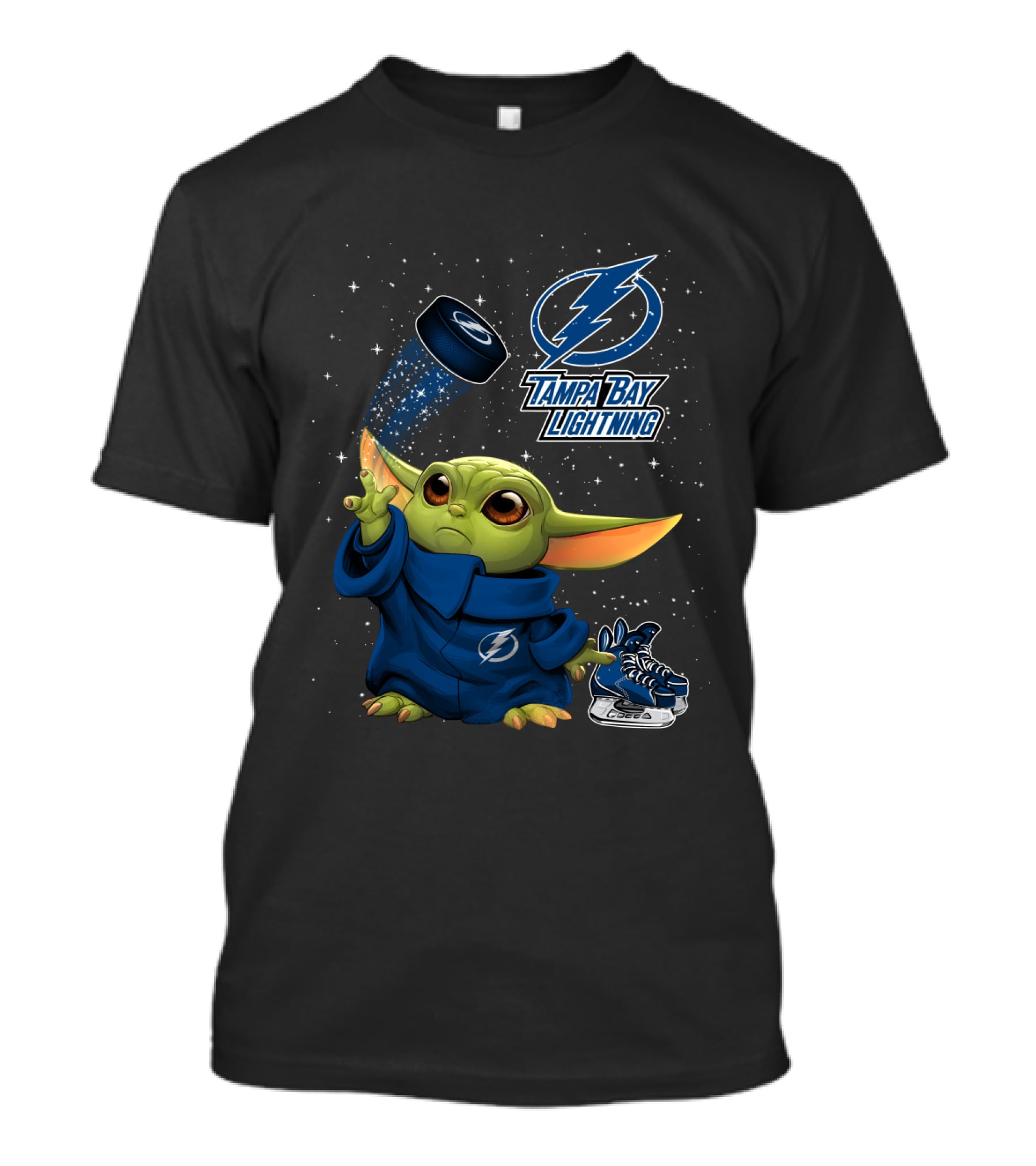 Baby Yoda Tampa Bay Lightning Hockey Fan Art Grogu Jedi Force Skating Puck T-Shirt
