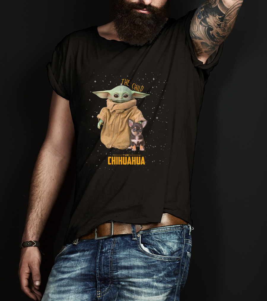 The Child Baby Yoda With Chihuahua Starry Background T-Shirt