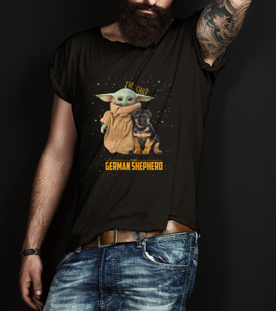 The Child Baby Yoda And German Shepherd Puppy T-Shirt