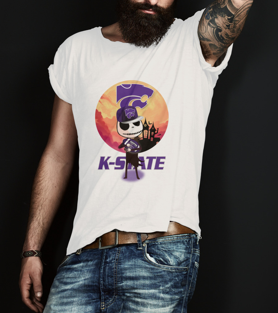 K-State Wildcats Jack-O-Lantern Halloween Sunset Scene T-Shirt
