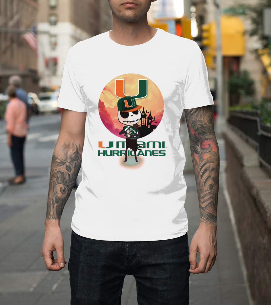 U Miami Hurricanes Skeleton Halloween Theme T-Shirt