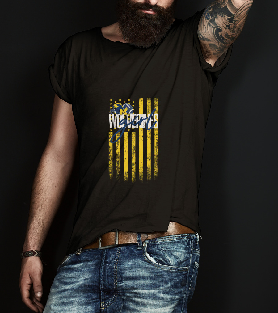 Wolverines American Flag Helmet Stars Stripes T-Shirt