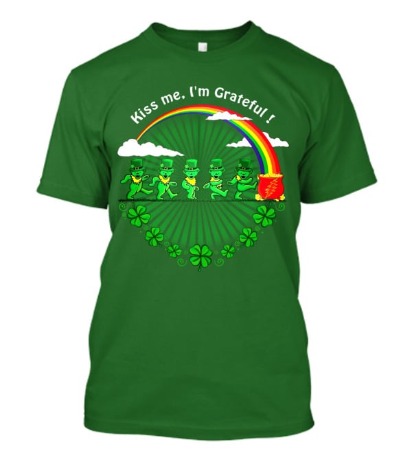 Kiss Me I'm Grateful Rainbow Leprechauns And Shamrock Parade T-Shirt