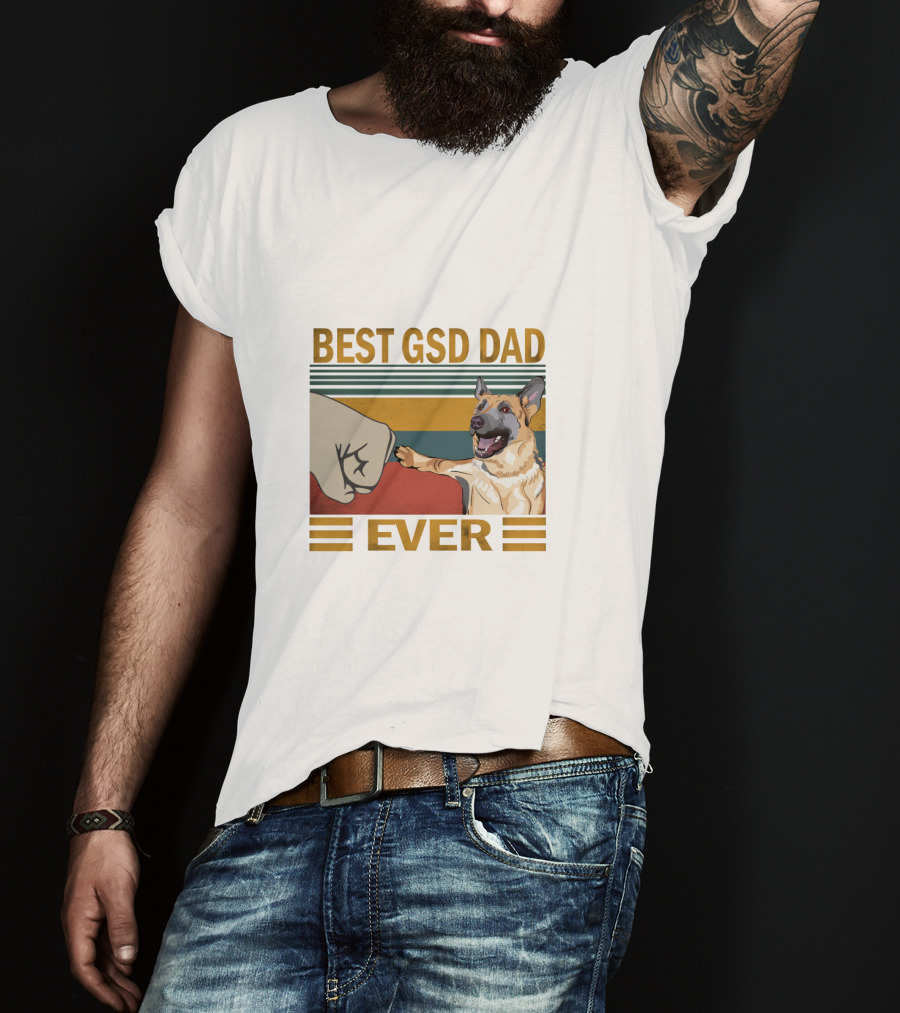 Best Gsd Dad Ever Fist Bumping German Shepherd Striped T-Shirt