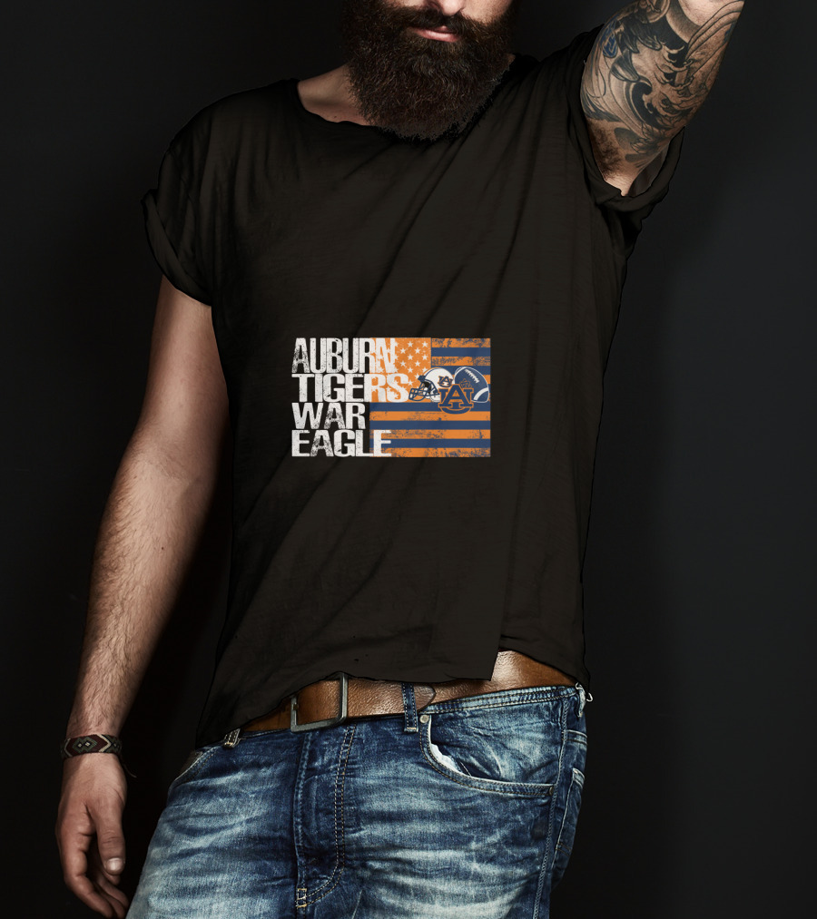 Auburn Tigers War Eagle American Flag Football Helmet T-Shirt
