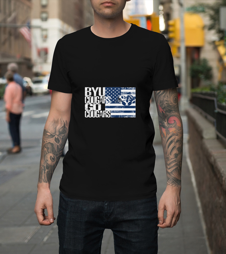 Byu Cougars Go Cougars American Flag T-Shirt