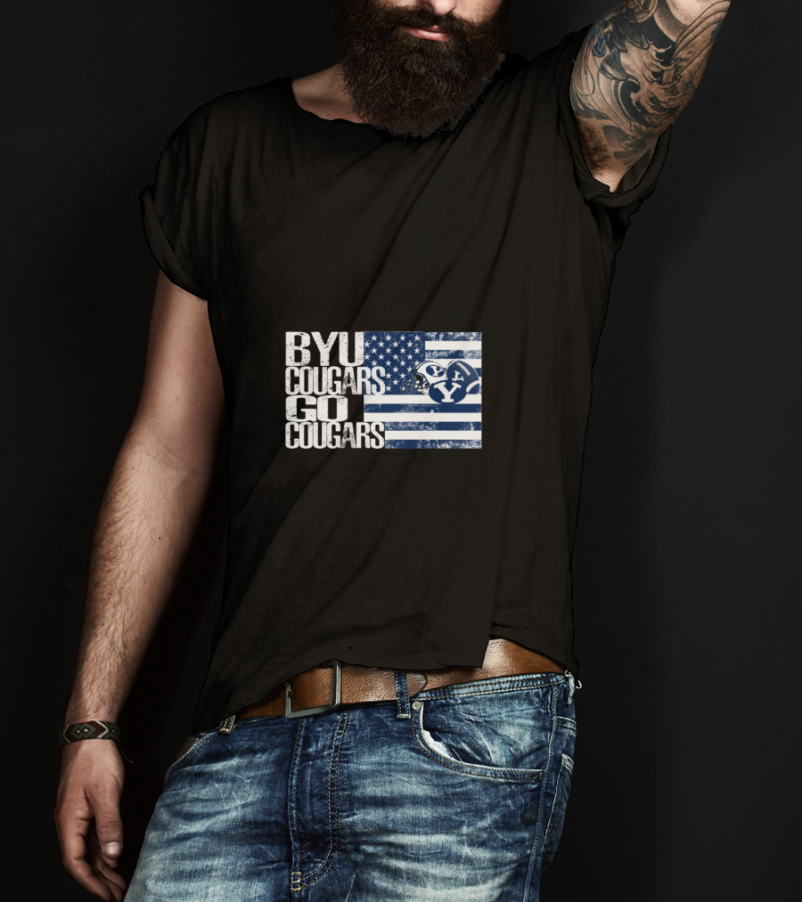 Byu Cougars Go Cougars American Flag T-Shirt