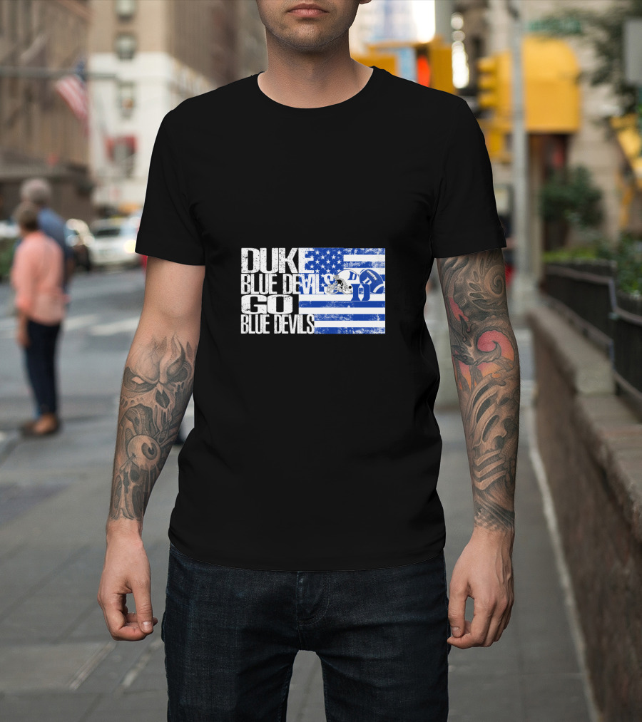 Duke Blue Devils Go Blue Devils Usa Flag Football Helmet T-Shirt