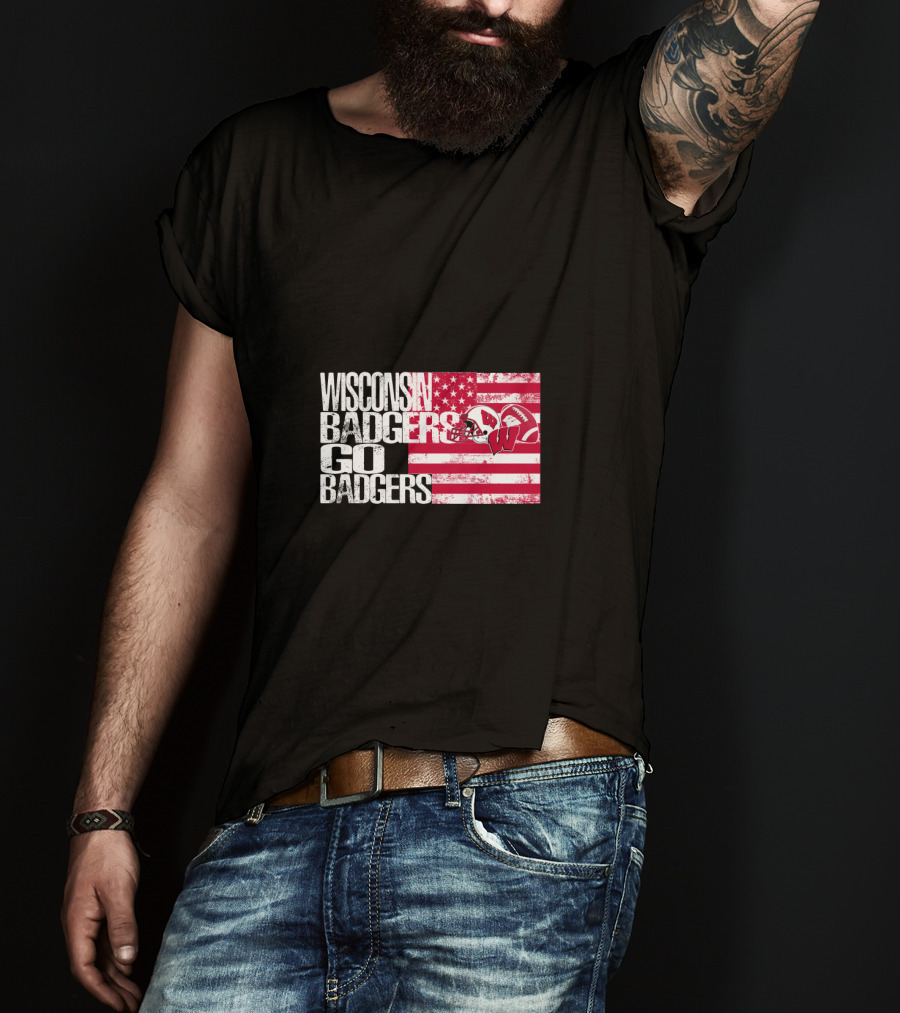 Wisconsin Badgers Go Badgers American Flag Helmet T-Shirt