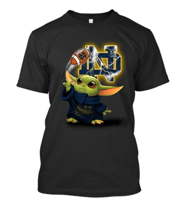 Notre Dame Irish Baby Yoda Football Lightning T-Shirt